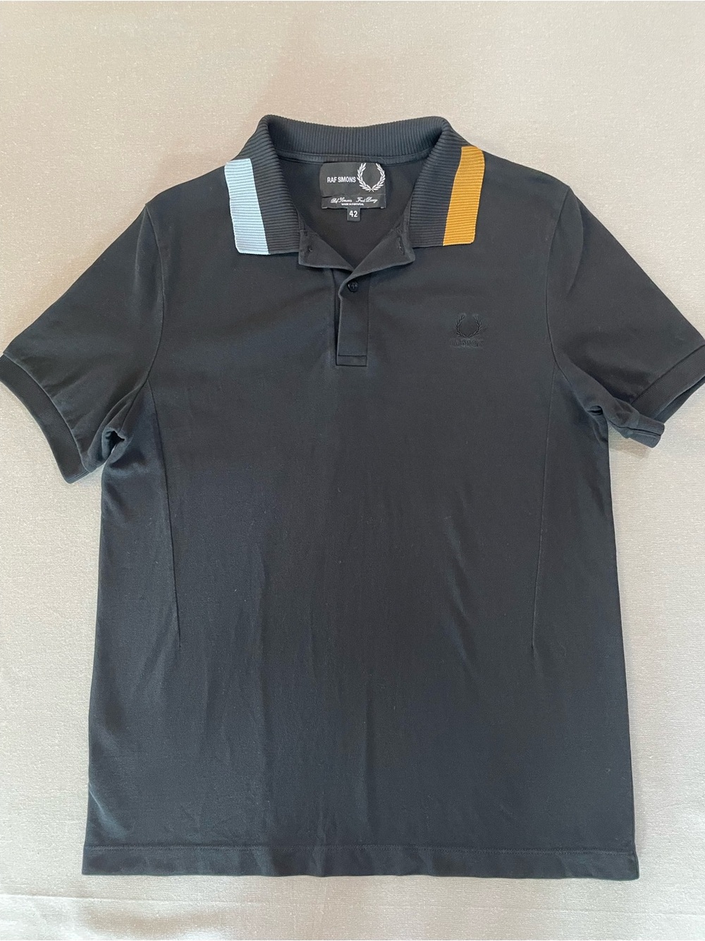 Raf Simons x Fred Perry Black Colorblock Collar Polo Shirt Mens Size 42 Medium